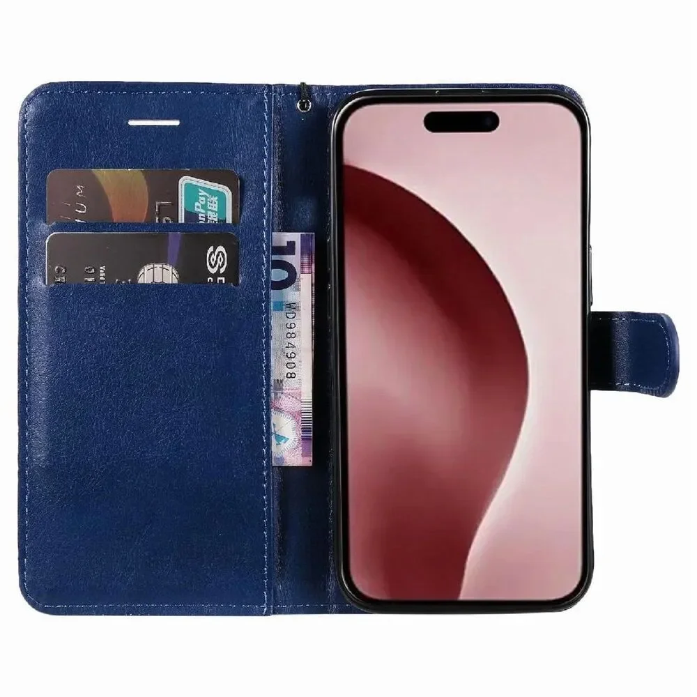 For iPhone 16 Pro Max Case Wallet Flip Cover Magnetic Stand Card Slots Strap Blu